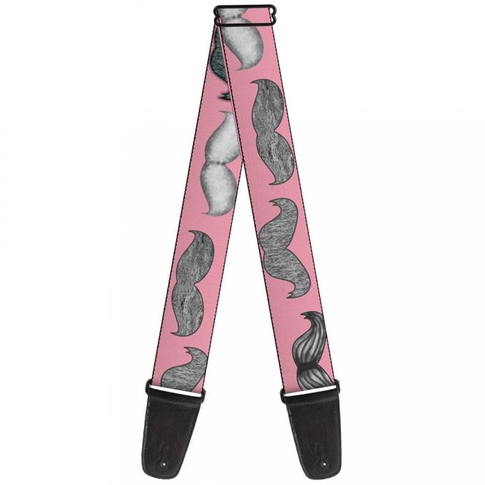 Guitar Strap - Mustaches Pink/Sketch