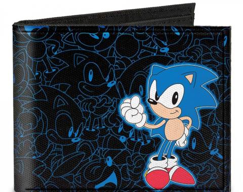 SONIC CLASSIC 
Canvas Bi-Fold Wallet - Sonic Pose/Outlines + SONIC THE HEDGEHOG Black/Blue
