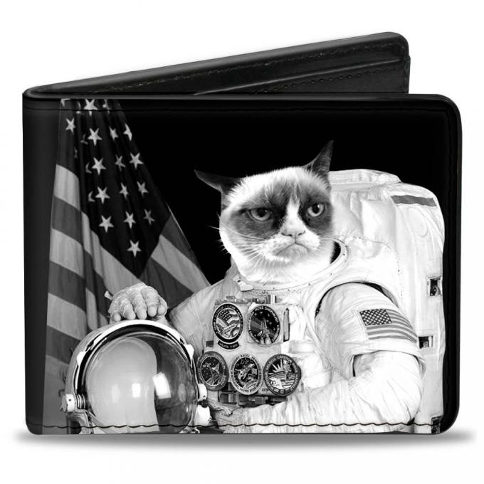 Bi-Fold Wallet - Astronaut Grumpy Cat Black/White