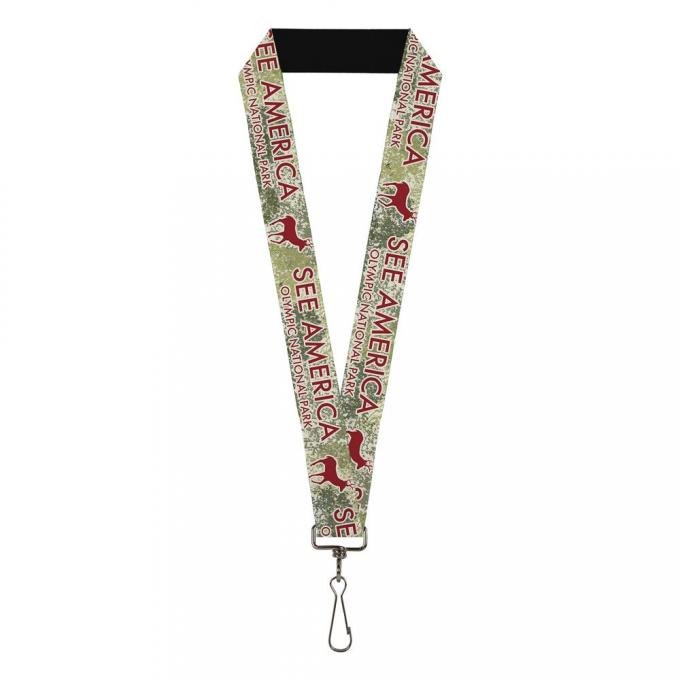 Lanyard - 1.0" - SEE AMERICA-OLYMPIC NATIONAL PARK Deer/Trees Greens/Red