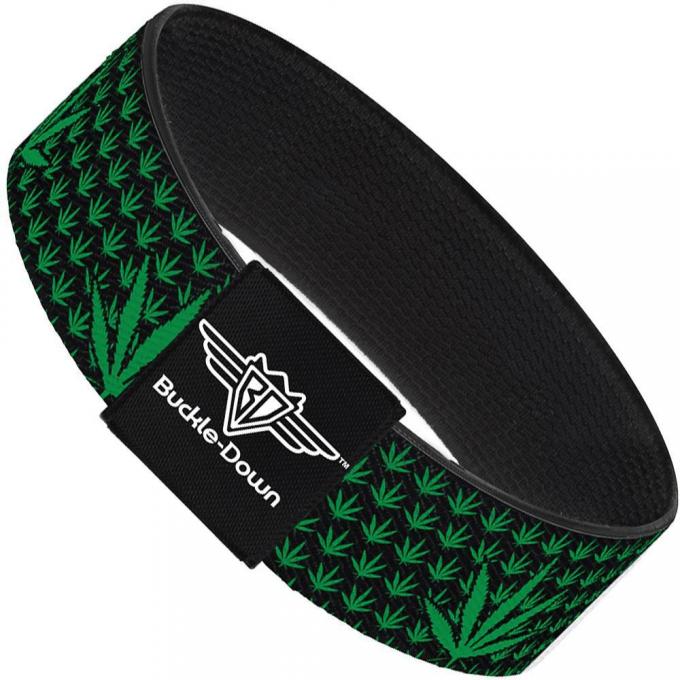 Buckle-Down Elastic Bracelet - Marijuana Garden Black/Green
