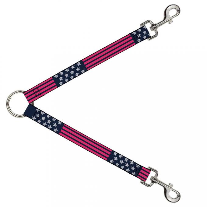 Dog Leash Splitter - Stars & Stripes2 Blue/White/Pink