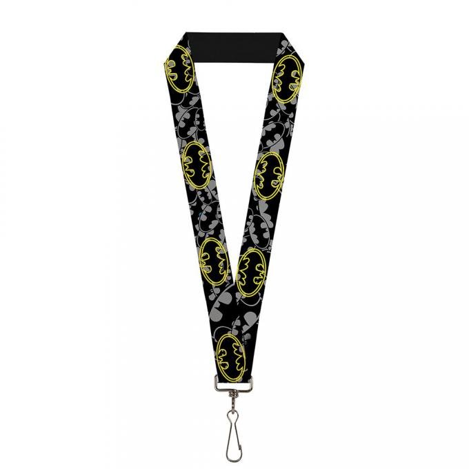 Lanyard - 1.0" - Bat Signals Stacked/Repeat Gray/Black/Electric Yellow