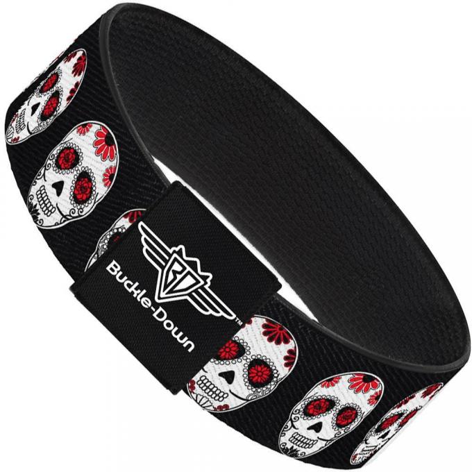 Buckle-Down Elastic Bracelet - Sugar Skulls Black/White/Red