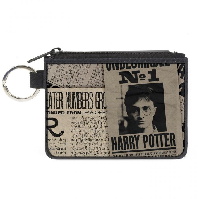 Canvas Zipper Wallet - MINI X-SMALL - Harry Potter Newspaper Headlines UNDESIRABLE NO 1