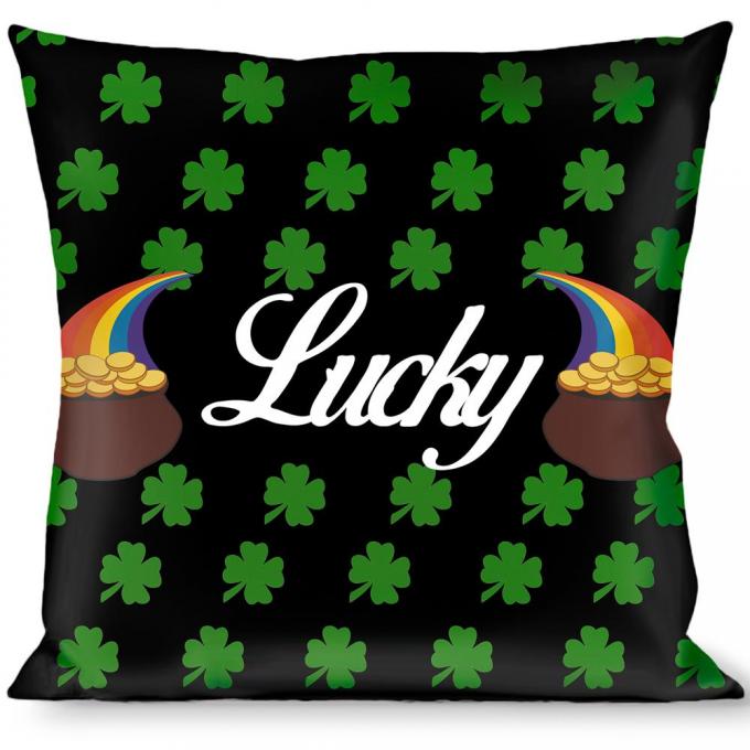Buckle-Down Throw Pillow - St. Pat's LUCKY Pot of Gold/Shamrocks Scattered Black/Green/White