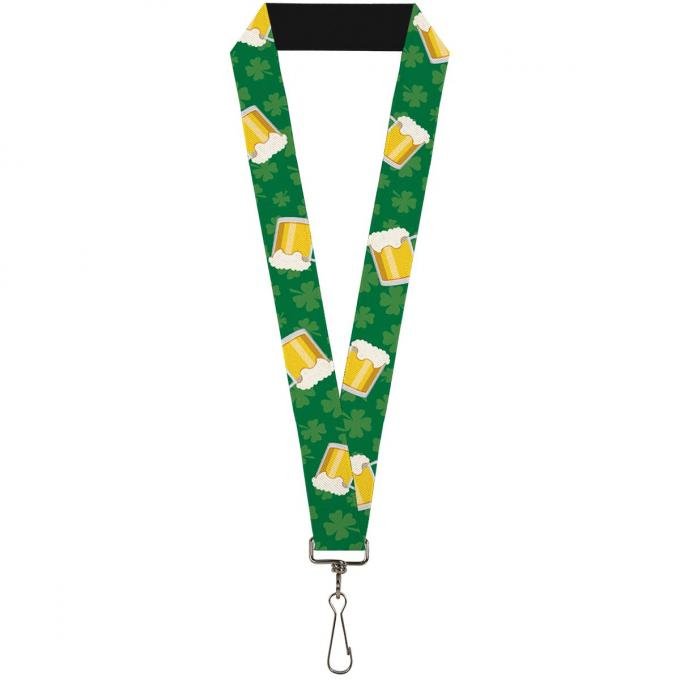 Buckle-Down Lanyard - St. Pat's Clovers/Beer Mugs Greens