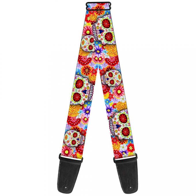 Guitar Strap - Sugar Skull Starburst White/Multi Color