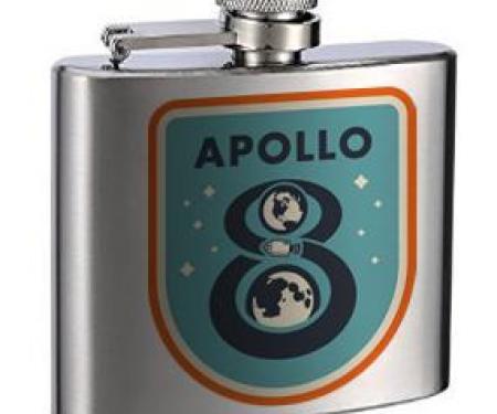 Stainless Steel Flask - 6 OZ - APOLLO 8 Orbit Blues/Orange/White