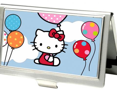Business Card Holder - SMALL - Hello Kitty in Clouds Holding Balloons FCG