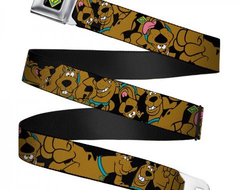 SD Dog Tag Full Color Black/Yellow/Blue Seatbelt Belt - Scooby Doo Stacked CLOSE-UP Webbing