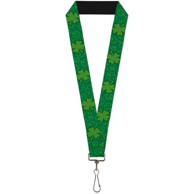 Buckle-Down Lanyard - St. Pat's Clovers Scattered2 Outline/Solid Greens