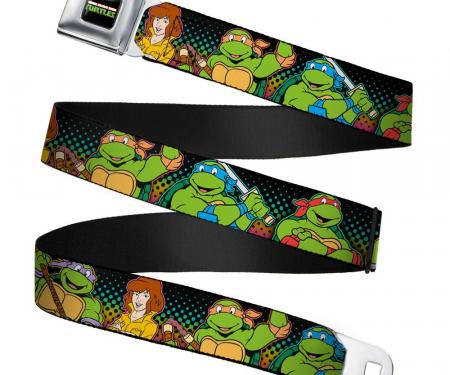 Classic TMNT Logo2 Full Color Seatbelt Belt - Classic TMNT Logo2/Turtles & April Pose Halftone Multi Color/Black Webbing