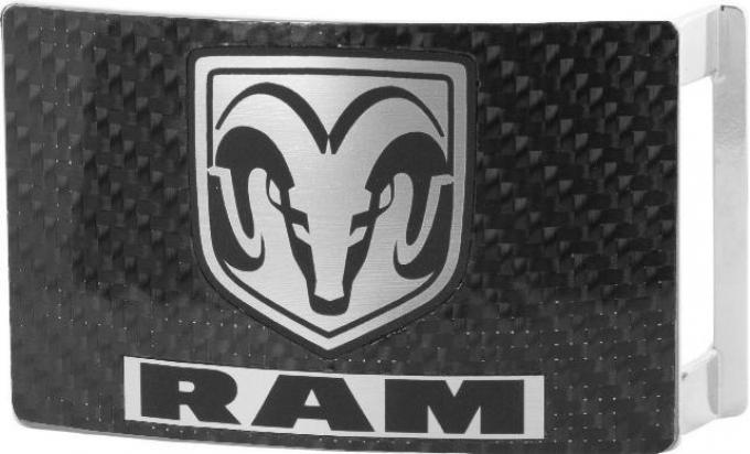 Ram Head/Text Rock Star Buckle - Marquetry Carbon Fiber/Brushed Metal
