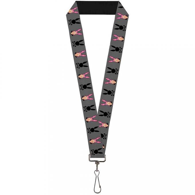 Lanyard - 1.0" - Louise Frown/Rabbit Skull & Crossbones Gray/Black