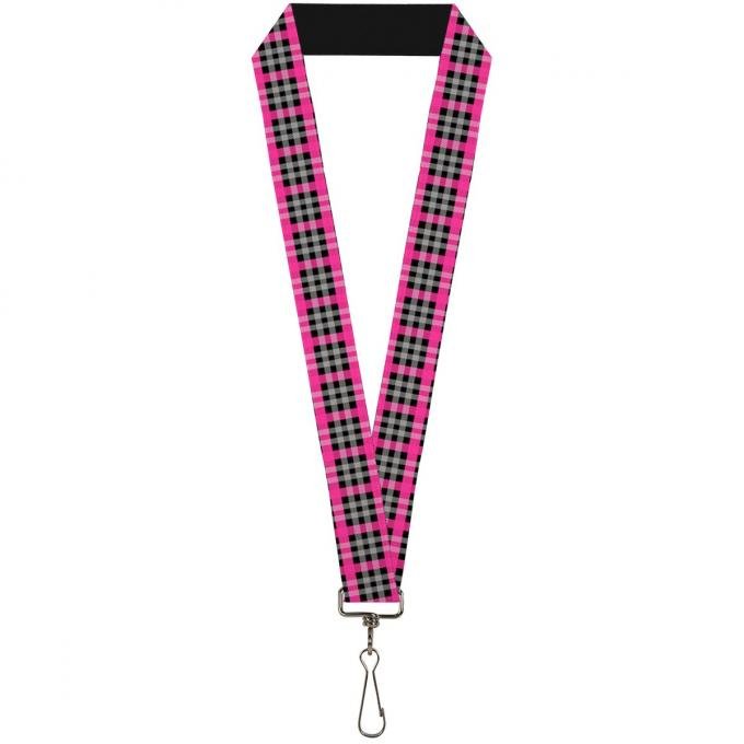 Buckle-Down Lanyard - Plaid Black/Gray/Fuchsia