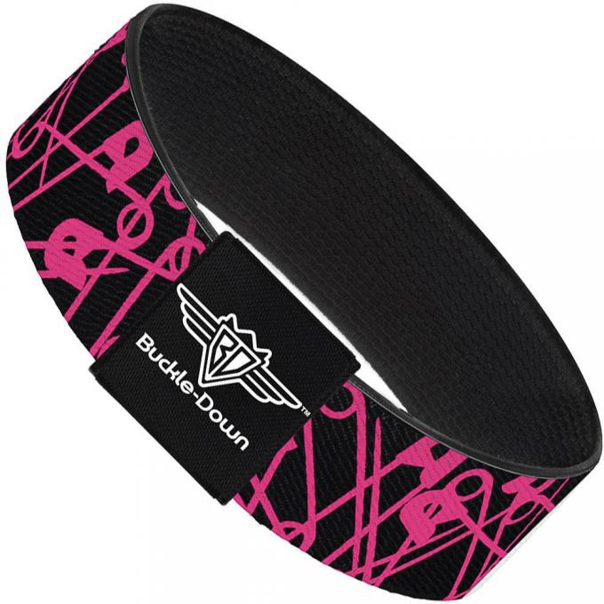 Buckle-Down Elastic Bracelet - Safety Pins Black/Fuchsia