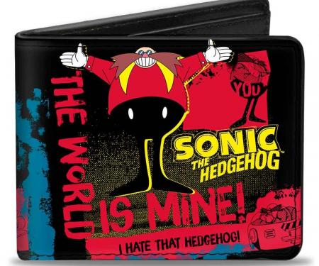 SONIC CLASSIC 
Bi-Fold Wallet - Doctor Eggman Pose THE WORLD IS MINE/I HATE THAT HEDGEHOG Black/Red/Yellow/Blue