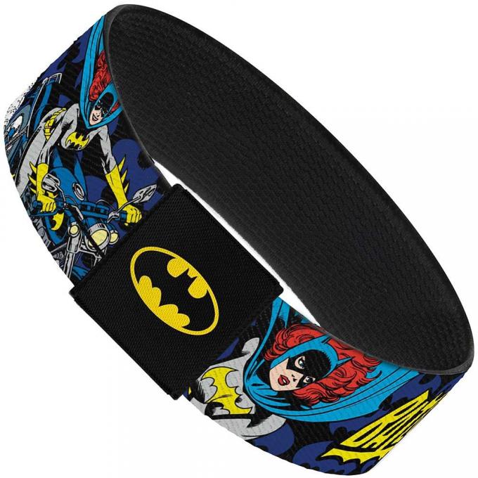 Elastic Bracelet - 1.0" - BATGIRL Action Poses/Bat Logo Black/Blue/Yellow