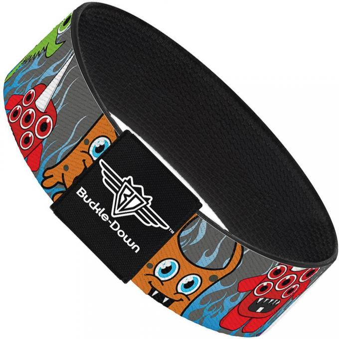 Buckle-Down Elastic Bracelet - Cute Monsters Gray/Flame Blue