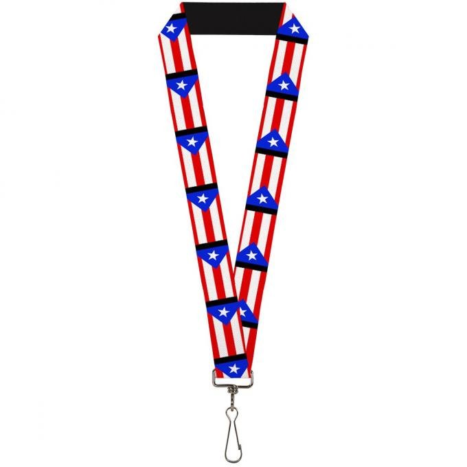 Buckle-Down Lanyard - Puerto Rico Flag Repeat/Black