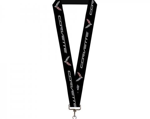 Lanyard - 1.0" - CORVETTE/C7 Logo Black/Silver/Red