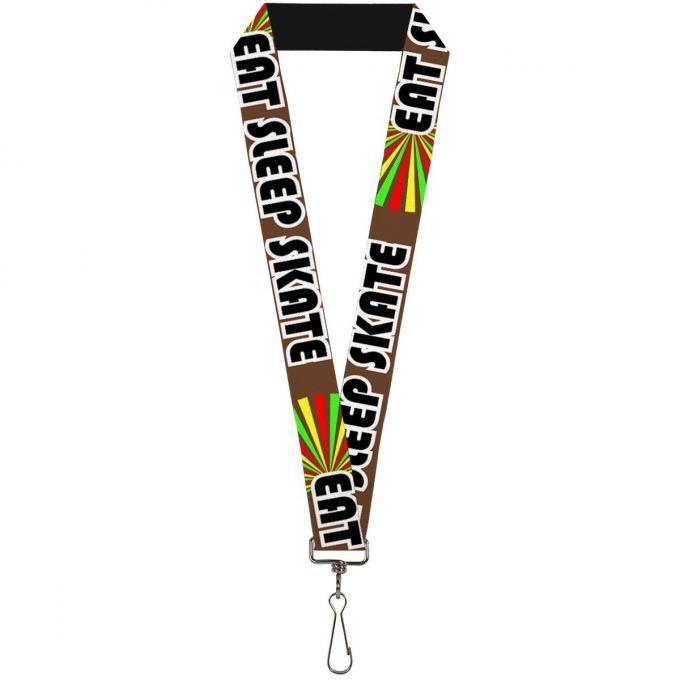 Buckle-Down Lanyard - EAT SLEEP SKATE Brown/Rasta Burst