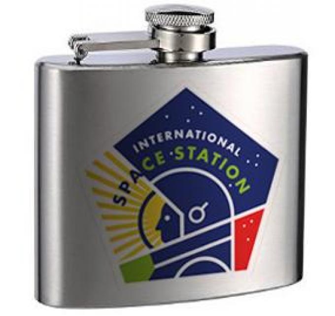 Stainless Steel Flask - 6 OZ - INTERNATIONAL SPACE STATION Pentagon Black/White/Multi Color