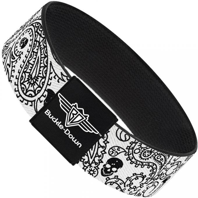 Buckle-Down Elastic Bracelet - Bandana/Skulls White/Black