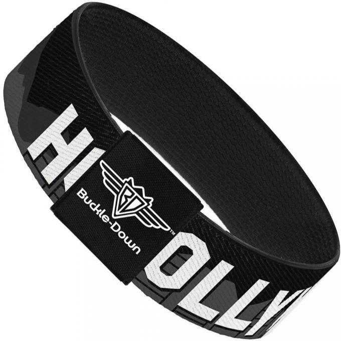 Buckle-Down Elastic Bracelet - HOLLYWOOD Sign Skyline Black/Grays/White