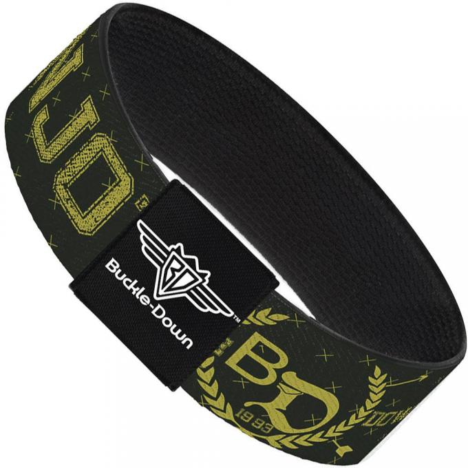 Buckle-Down Elastic Bracelet - BD Winged Skull ENJOY THE RIDE Olive/Lime Green