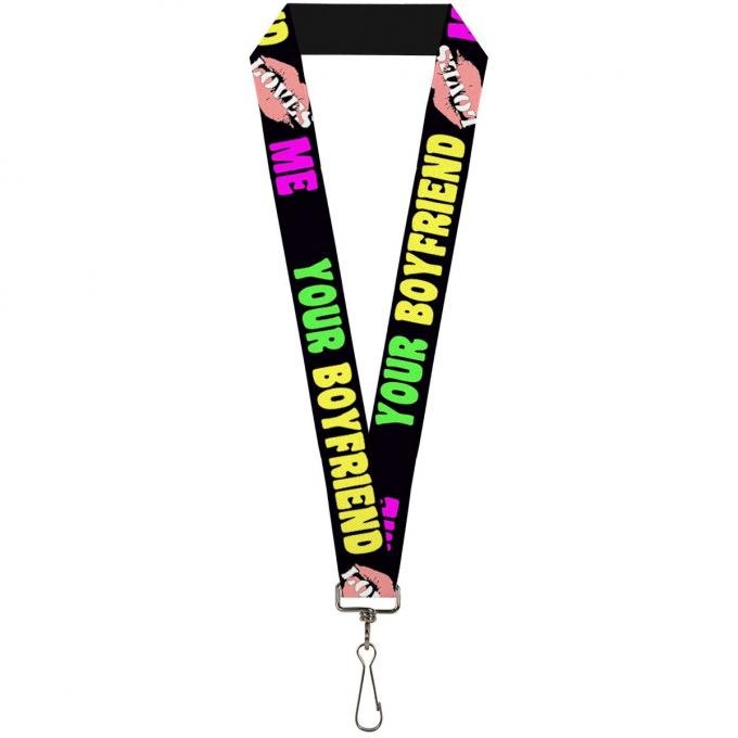 Buckle-Down Lanyard - YOUR BOYFRIEND LOVES ME w/Kiss Black/Neon