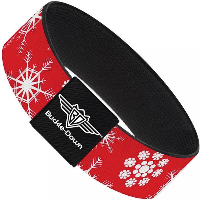 Buckle-Down Elastic Bracelet - Snowflakes Red/White