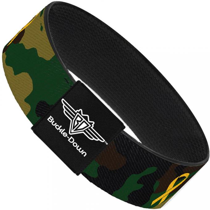Buckle-Down Elastic Bracelet - Support Our Troops Camo Olive/Yellow Ribbon