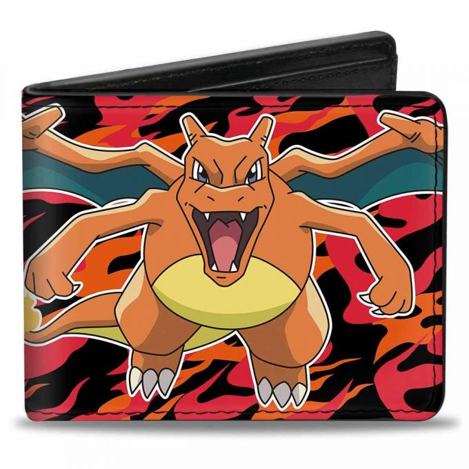 Bi-Fold Wallet - POKEMON Charizard CLOSE-UP Pose2 Flames Black/Orange/Red