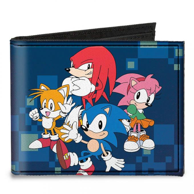 SONIC CLASSIC 
Canvas Bi-Fold Wallet - Sonic 4-Character Group Pose + Doctor Eggman Digital Camo Blue