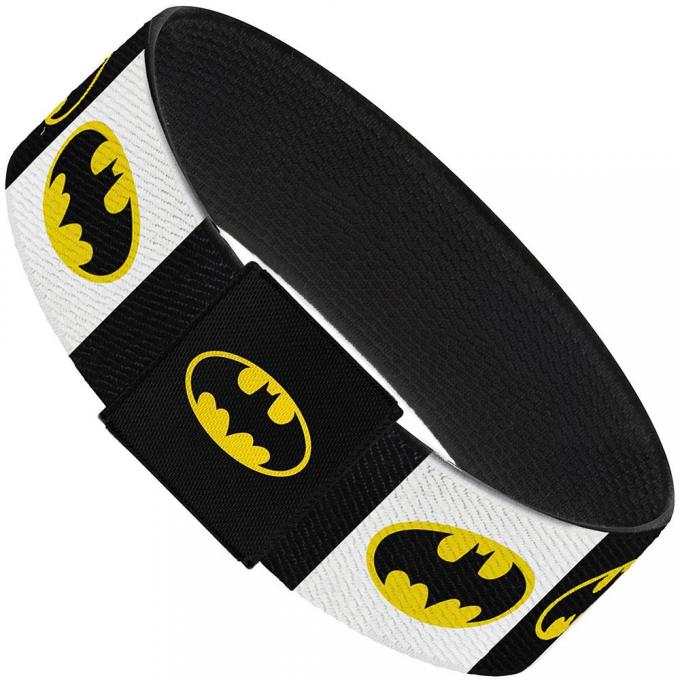 Elastic Bracelet - 1.0" - Batman Shield Blocks White/Black/Yellow