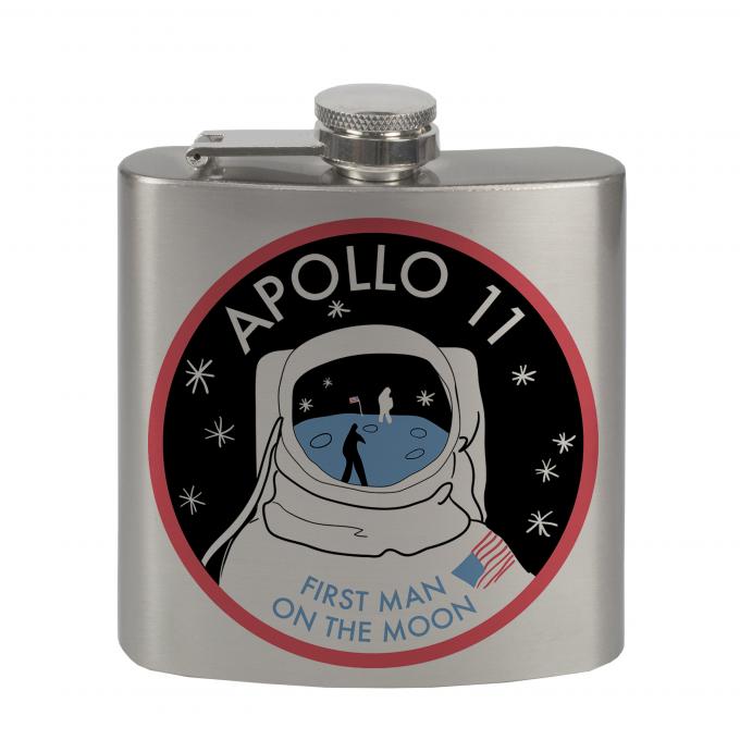 Stainless Steel Flask - 6 OZ - APOLLO 11-FIRST MAN ON THE MOON Black/White/Red/Blues