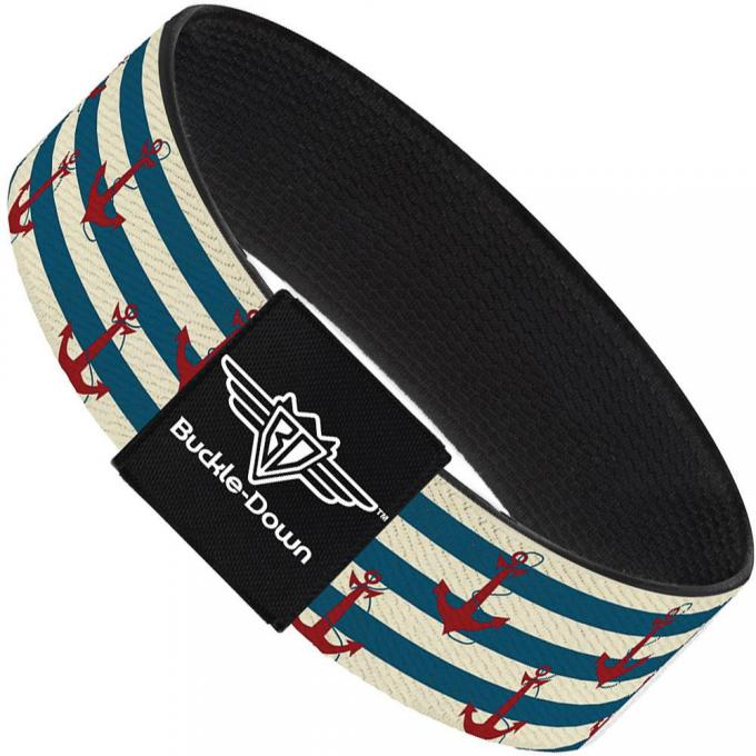 Buckle-Down Elastic Bracelet - Anchors w/Stripes White/Blue/Red