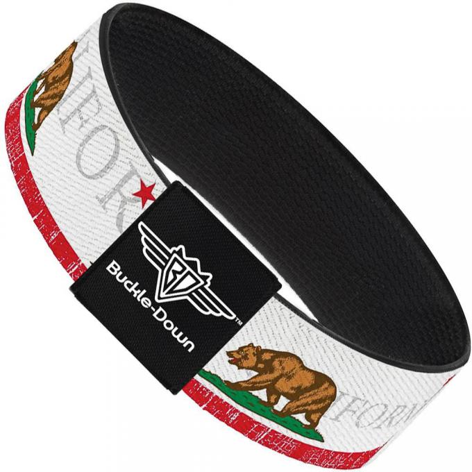 Buckle-Down Elastic Bracelet - CALIFORNIA Bear/Star/Crackle Stripe White/Gray/Red