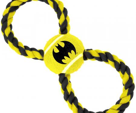 Dog Toy Rope Tennis Ball - Batman Bat Icon Yellow/Black + Black/Yellow Rope