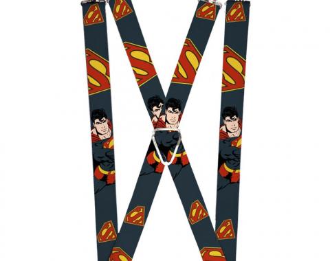 Suspenders - 1.0" - Superman Action Pose/Scattered Shield Navy/Gold/Red