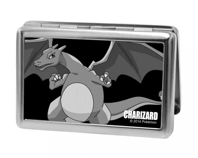 Business Card Holder - LARGE - CHARIZARD Pose2 CLOSE-UP FCG Black/Grays