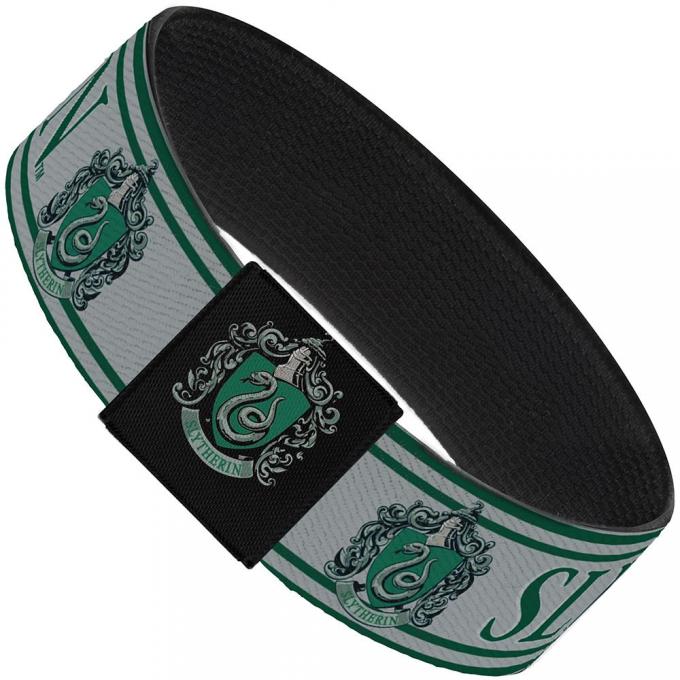 Elastic Bracelet - 1.0" - SLYTHERIN Crest/Stripe3 Green/Gray