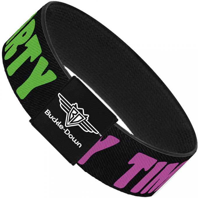 Buckle-Down Elastic Bracelet - PARTY TIME! Black/Green/Turquoise/Fuchsia