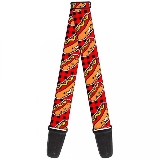 Guitar Strap - Hot Dogs/Buffalo Plaid Black/Red