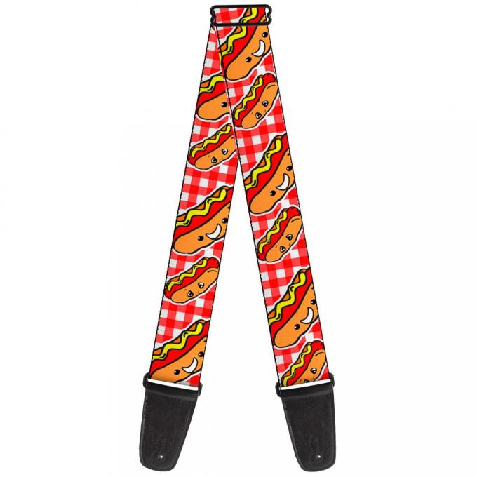 Guitar Strap - Hot Dogs Buffalo Plaid White/Red