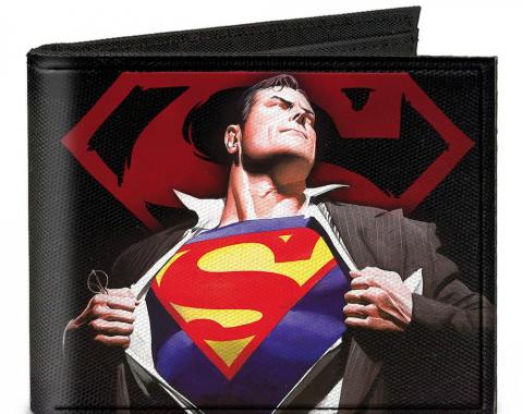 Canvas Bi-Fold Wallet - Superman Forever Clark Kent-Superman Transition/Shield Black/Red