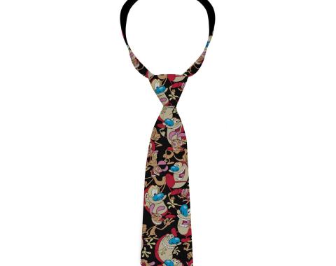 Necktie Standard - Nick Ren & Stimpy Poses Scattered Black