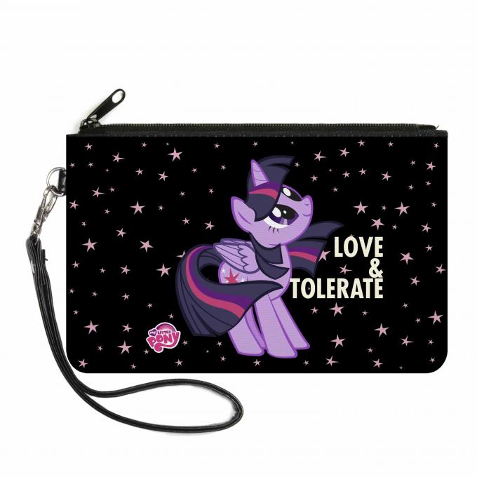 Canvas Zipper Wallet - SMALL - Twilight Sparkle LOVE TOLERATE/Stars Black/Purple